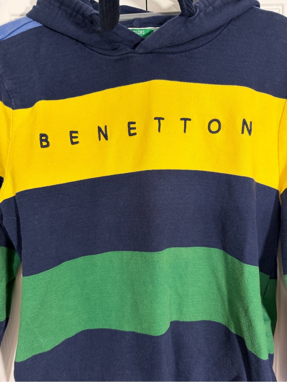 United Colors of Benetton Striped Hoodie Small Blue Green Yellow - Picture 3 of 11